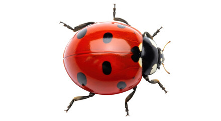 Isolated ladybug close up with vibrant red and black pattern in beautiful macro detail