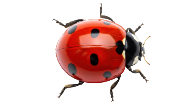 Isolated ladybug close up with vibrant red and black pattern in beautiful macro detail