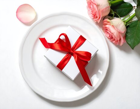 Gift on Plate with Roses.