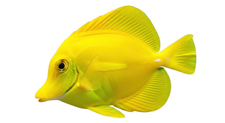 Isolated Yellow Tang marine fish swimming, tropical Zebrasoma flavescens ocean animal
