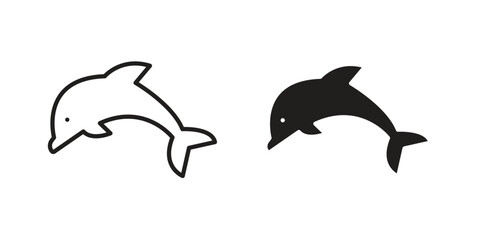 Fototapeta premium Dolphin icon doodle set. editable outline stroke vector eps
