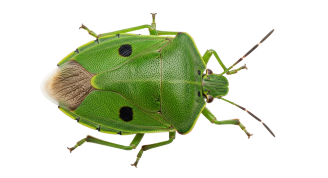 Isolated Green Jewel Bug insect, tropical shield bug, arthropod from India, close-up view
