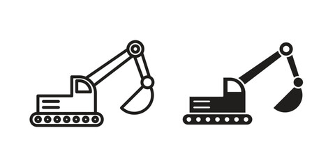 Excavator icon doodle set. editable outline stroke vector eps
