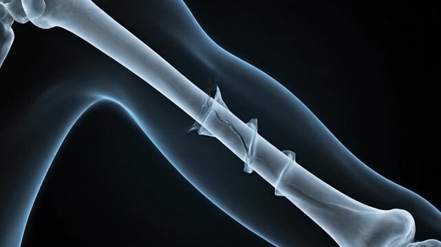 A 3D animation of a spiral fracture of the humerus bone.