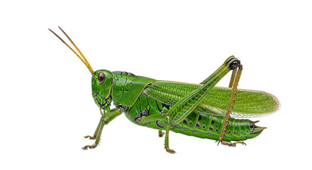 Isolated green grasshopper insect with long antenna for ecology and pest control concept