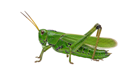 Isolated green grasshopper insect with long antenna for ecology and pest control concept