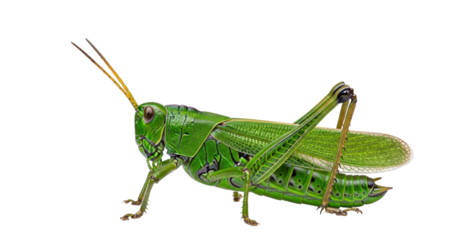 Isolated green grasshopper insect with long antenna for ecology and pest control concept