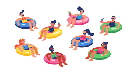 Obraz premium People Enjoying Summer on Inflatable Rings With Cocktails, Relaxation, Leisure