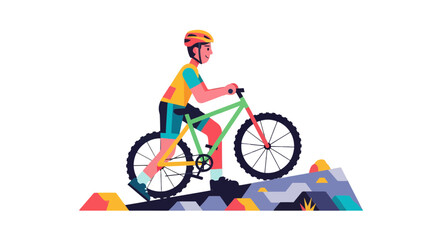 Naklejka premium Mountain Bike Rider Navigating Rocky Terrain During a Sunny Day Adventure