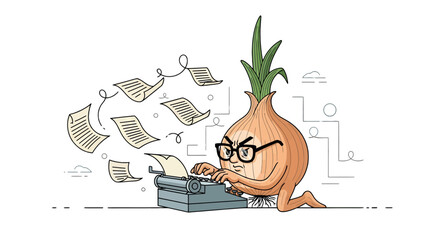 Onion Animated Typist: A Humorous Illustration Depicting Creative Writing Processes