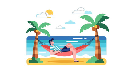 Obraz premium Relaxed Man Enjoying Tranquility on a Tropical Beach in a Hammock