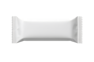 Plain white rectangular wrapper for snack bar or candy, front view photorealistic mockup, isolated on transparent background