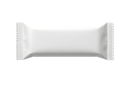Plain white rectangular wrapper for snack bar or candy, front view photorealistic mockup, isolated on transparent background