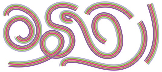 Curved multicolor swirl lines, abstract looping shapes in bold playful stroke style