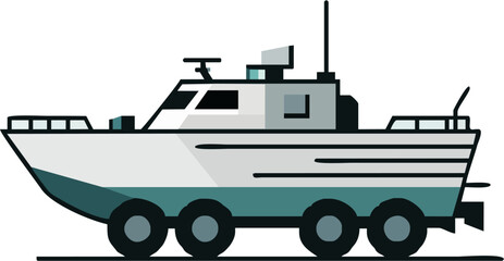 Fototapeta premium Unique amphibious vehicle with wheels, ready for adventures, perfect for transportation concepts, offering a fresh, modern transportation design