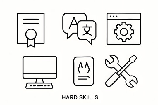 Hard Skills Icons: A collection of meticulously crafted, minimalistic icons representing essential hard skills.