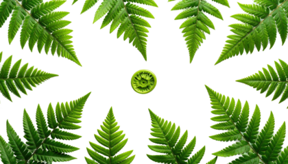 Circular Fern Leaves Pattern Against Transaprent Background with Lime Center: Vibrant Green Nature Still Life