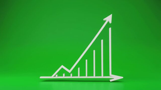 White line graph with rising arrow on green background, illustrating growth trend in a simple, flat design.