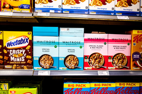 Selection Of Popular Breakfast Cereals Weetabix And Waitrose And Partners