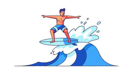 Fototapeta premium Surfer Riding Wave In Tropical Waters With Bold Color Illustration Against A Black Backdrop
