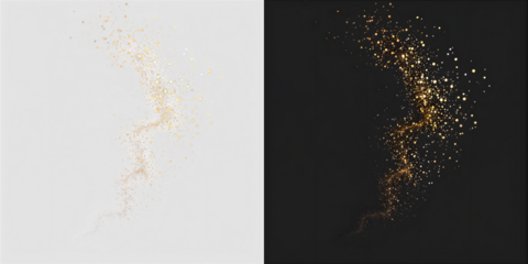 Soft golden dust swirl overlay, isolated PNG  with transparent background. Sparkling PNG Overlay adds festive luxury. Glow, star, swirl, christmas, gold glitter PNG with transparent background.