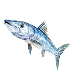 Minimal_Painted_in_watercolor, illustration_of barracuda fish, hand-drawn_illustration, isolated_on_white, vector_EPS. vectorized