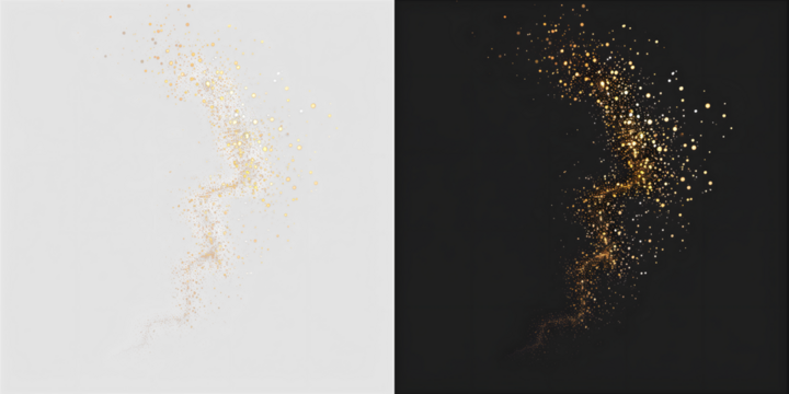 Soft golden dust swirl overlay, isolated PNG  with transparent background. This sparkling PNG Overlay adds festive luxury. Glow, star, swirl, christmas, gold glitter PNG with transparent background. - Powered by Adobe