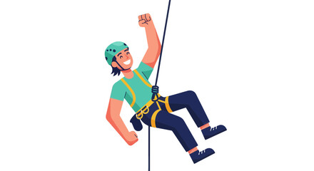 Thrilling Adventure: A Happy Climber Ascending a Rope Against a Dark Backdrop
