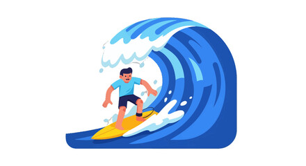 Thrilling Art Illustrating A Vibrant Surfer Experiencing The Majesty of Sea Waves