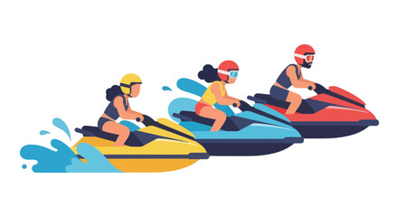 Thrilling Jetskiers Racing Across The Water On Colorful Personal Watercrafts