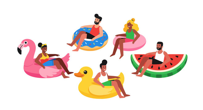 Summer Fun With Floating Inflatables Against a Black Backdrop Illustration