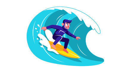 Thrilling Surf Adventure: Surfer Rides a Gigantic Ocean Wave with Joy and Excitement