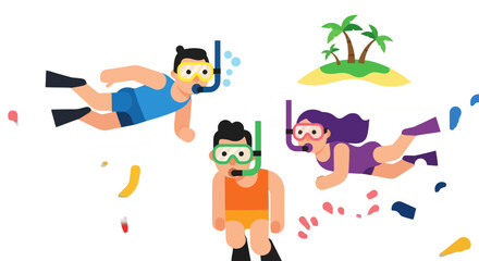 Thrilling Underwater Adventure: Animated Illustration Of Scuba Diving Expedition