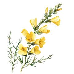 Fototapeta premium Minimal_Painted_in_watercolor, broom_herb, isolated_on_white, vector_EPS. vectorized