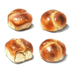 Minimal_Painted_in_watercolor, brioche_bun, isolated_on_white, vector_EPS. vectorized