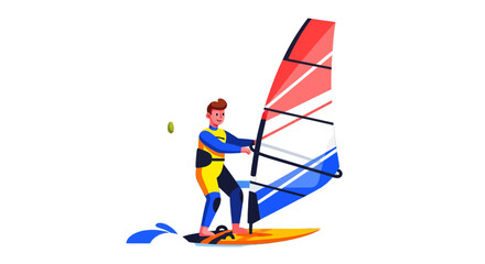 Thrilling Windsurfing Scene: Animated Illustration of a Watersport Champion on Black Background