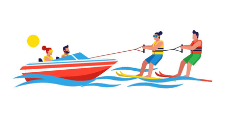 Thrilling Water Sports Experience Featuring Boat, Skis, and Enthusiastic Participants