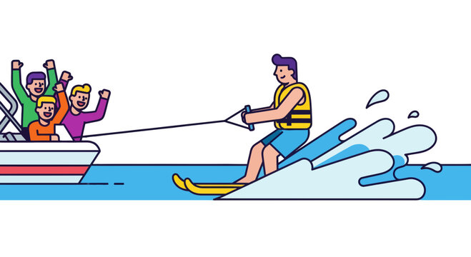 Thrilling Water Sports Experience Featuring Waterskiing And Cheering Spectators