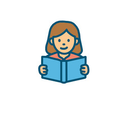 Hand draw girl reading book icon