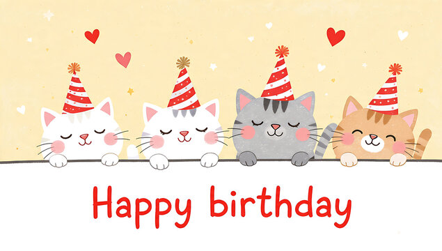 Adorable kittens celebrate birthday with party hats