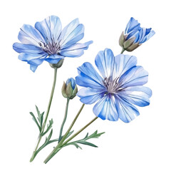 A minimal layout design, delicately hand-painted with artistic brush strokes, a white background, vector EPS, and a Watercolor painting of a chicory flower