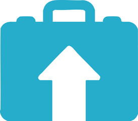 Digital illustration of a blue suitcase with an arrow pointing upwards for concept