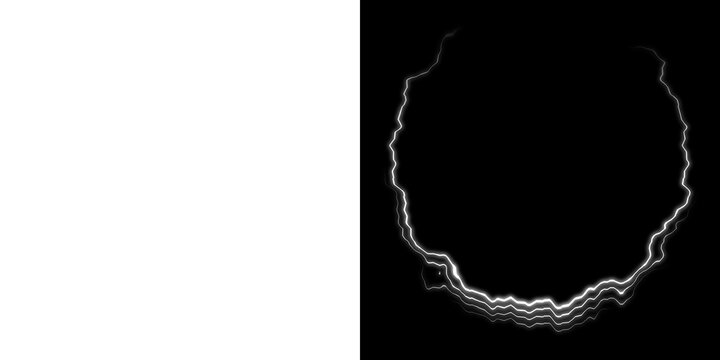 White lightning circular frame with transparent and black background
