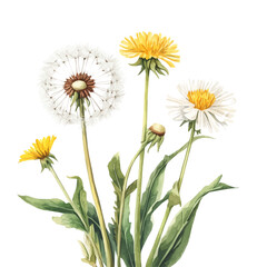 Vector Minimal yet artistic elements for creative designs. hand-drawn paint, A beautiful watercolor painting of a dandelion plant, EPS format, isolated on a white background