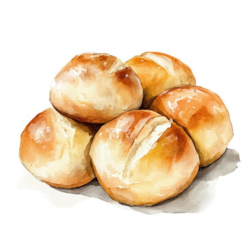 Vector Minimal yet artistic elements for creative designs. hand-drawn paint, A beautiful painting of a dinner roll bread, EPS format, isolated on a white background, watercolor illustration