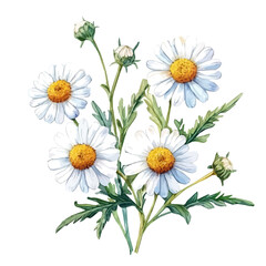 Vector Minimal yet artistic elements for creative designs. hand-drawn paint, A beautiful painting of a feverfew flower flower, EPS format, isolated on a white background, watercolor illustration