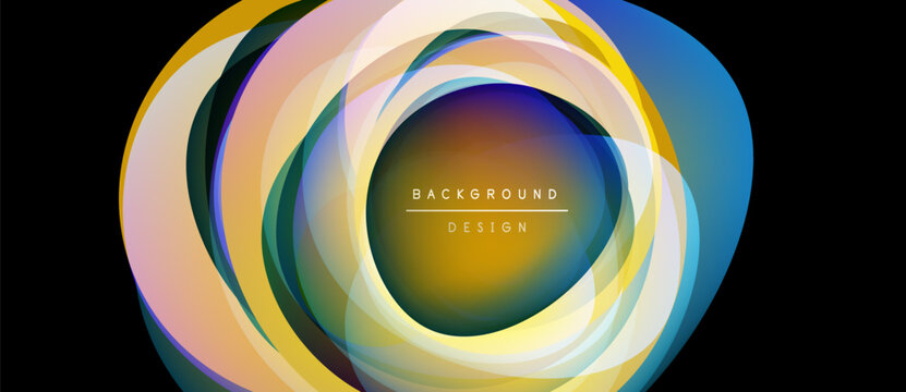 Abstract concentric circles, vibrant colors blend. Modern design, central text reads background design. Minimalist aesthetic, smooth gradients present.