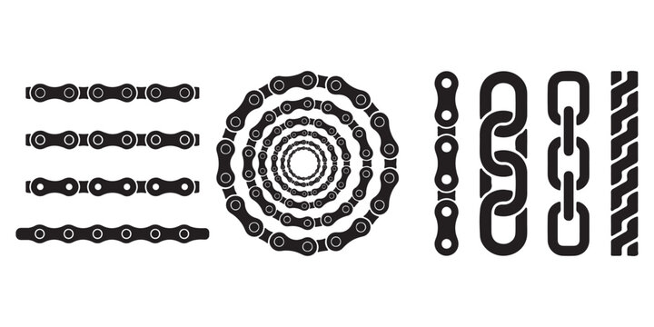 Cartoon metal different chain borders and frames. Isolated on white background. Vector icon set.