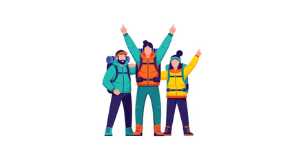 Triumphant Team Of Hikers Celebrating The Accomplishment Of Reaching The Summit Peak