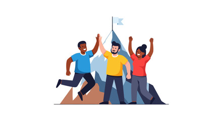 Triumphant Team Celebrating Victory After Successfully Reaching the Summit Together